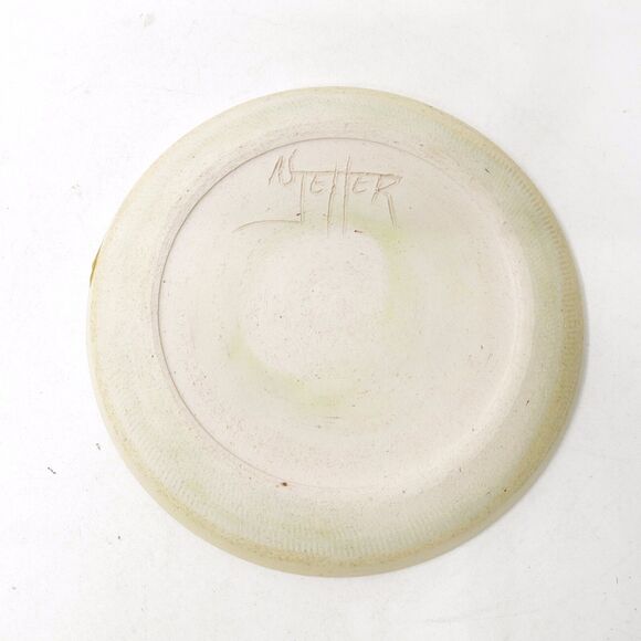 Mid Century Style Vtg Signed Jetter Art Pottery Candle Tray Gold Crushed Glass - Picture 3 of 3